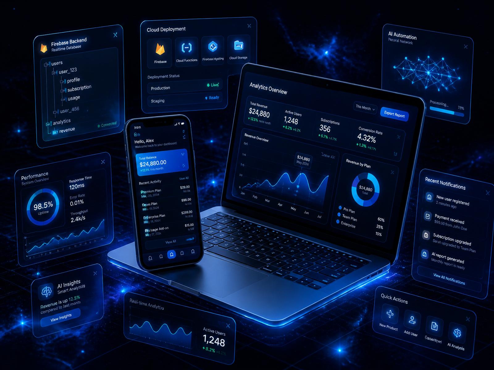 Ways2Buy premium SaaS dashboard, mobile app and Firebase backend